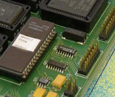 Fotoausschnitt einer Platine vom erster Prototyp eines mp3-Spielers