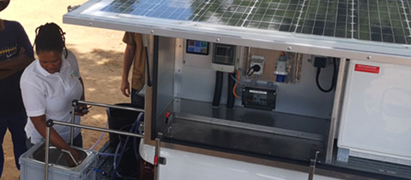 A PreCare unit installed on pickup truck, in front of a local hospital